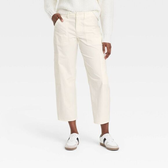 Universal Thread - Women's Mid-Rise Barrel Leg Cargo Pants - Universa Cream - Picture 1 of 3